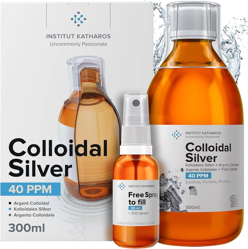 Institut Katharos Highest Purity Colloidal Silver 300mL 40 PPM Free Spray to Fill Superior Concentration Smaller Particles Better Results Certified by 3 Independent Laboratories Institut Katharos - Image 1