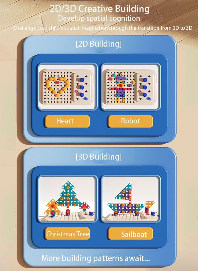 218 Pcs Kids Repair Tool Kits with Blue Electric Tool Box ，Simulated Electric Drill, Multifunctional Assembly Toy - Image 5