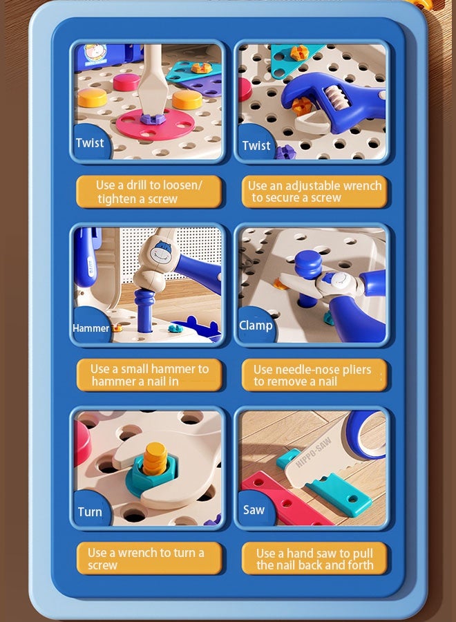 218 Pcs Kids Repair Tool Kits with Blue Electric Tool Box ，Simulated Electric Drill, Multifunctional Assembly Toy - Image 3