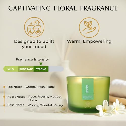 EKAM 3 Wick Soy Wax Scented Candle | Jasmine Fragrance | 35 Hr Burn | Long Lasting Premium Jar Candle for Home Decor, Relaxation & Gifting - Image 5