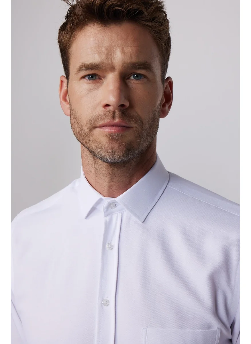 تودورس Classic Fit Long Sleeve Tie Holder Dobby White Men's Shirt
