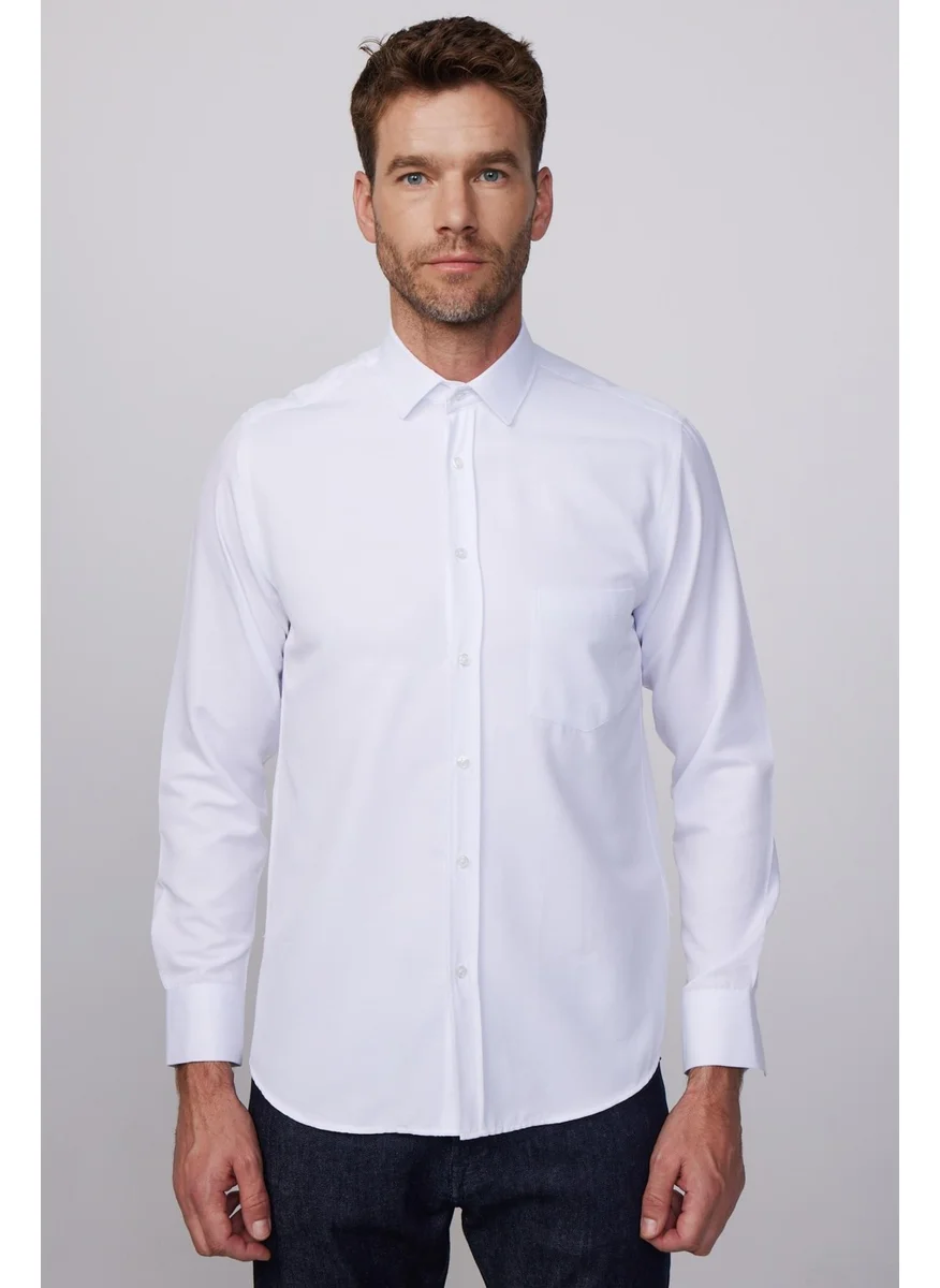 تودورس Classic Fit Long Sleeve Tie Holder Dobby White Men's Shirt