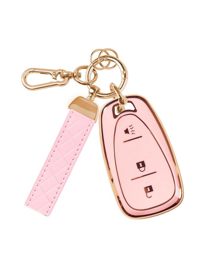 Rislobx 3 Button Key Fob TPU Shell for Chevy, Key Cover Compatible with 2016-2022 Chevy Spark Traverse Equinox, Sakura Pink, 3 Button Sakura Pink - Image 1