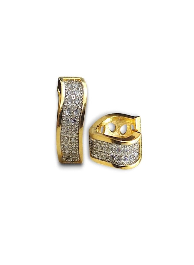 AccessHer Fancy Stylish Zircon Bali Earrings, American Diamond Studded Clip On Hoop, Comfortable & Lightweight Earring For Women & Girls (Round) (Design 1) - Image 1
