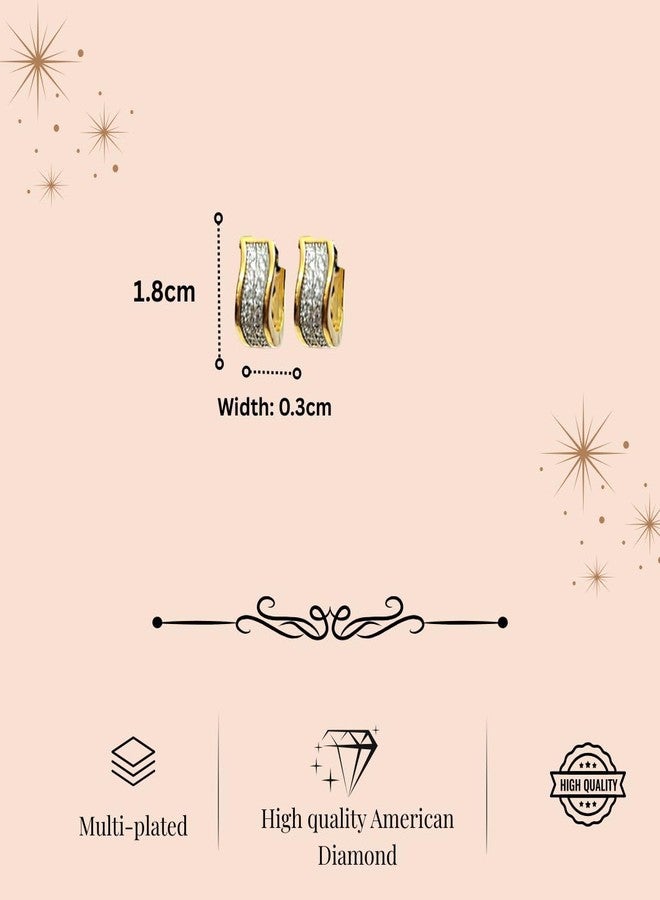 AccessHer Fancy Stylish Zircon Bali Earrings, American Diamond Studded Clip On Hoop, Comfortable & Lightweight Earring For Women & Girls (Round) (Design 1) - Image 5