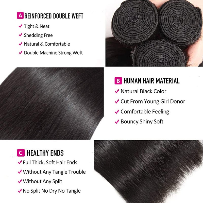 WOWQUEEN 10A Straight Human Hair 1 Bundles 16 Inch 100% Unprocessed Brazilian Virgin Straight Weave Single Bundles Human Hair - Image 3