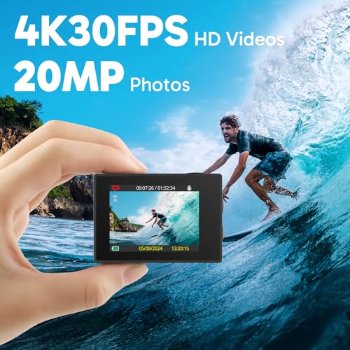 AKASO EK7000 4K30fps Action Camera with 64GB MicroSDXC U3 Memory Card Accessories Kit Bundle Ultra HD 131FT Waterproof Underwater Camera EIS WiFi Remote Control 4X Zoom, Black - Image 2