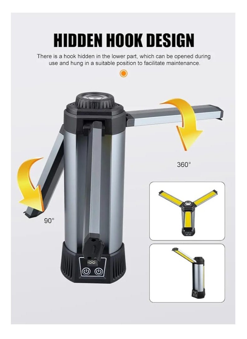 LIVVY - Rechargeable LED Work Light with Stand, Portable Cordless Work Light 3-head, 500/1500/2500 Lumen, Camping Light with Detachable Tripod, - Image 1
