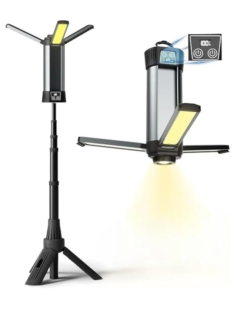 LIVVY - Rechargeable LED Work Light with Stand, Portable Cordless Work Light 3-head, 500/1500/2500 Lumen, Camping Light with Detachable Tripod, - Image 1