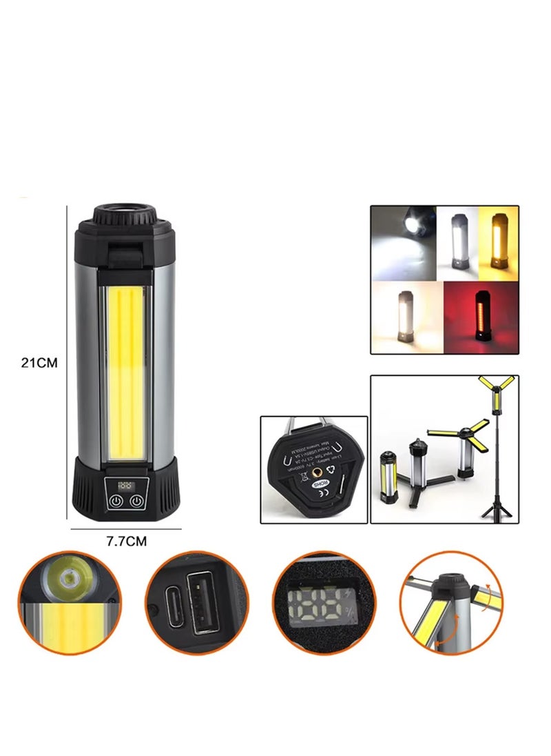LIVVY - Rechargeable LED Work Light with Stand, Portable Cordless Work Light 3-head, 500/1500/2500 Lumen, Camping Light with Detachable Tripod, - Image 1