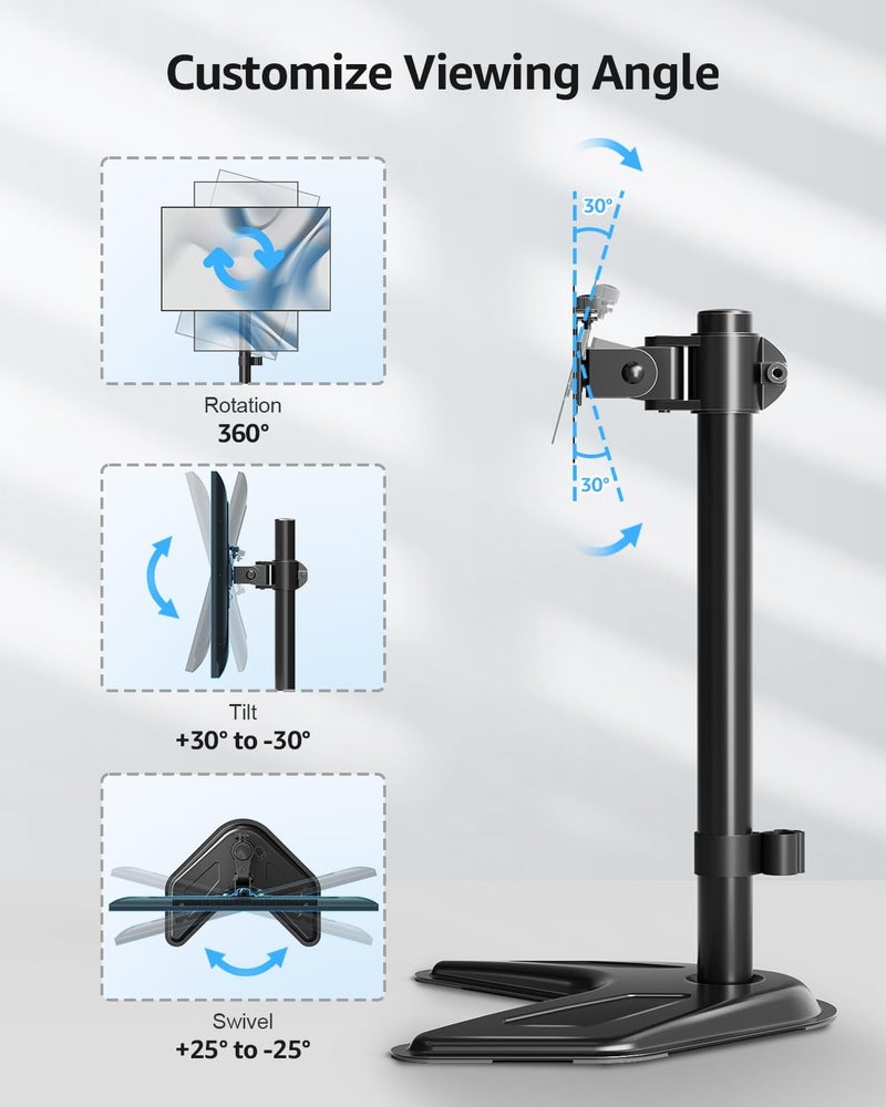 MOUNTUP Single Monitor Stands, Freestanding VESA Monitor Desk Mount fits 13'' to 32'' Computer Screen with Height Adjustable, Swivel, Tilt, Rotation, Holds up to 17.6 lbs, VESA 75x75/100x100 MU0023 - Image 3