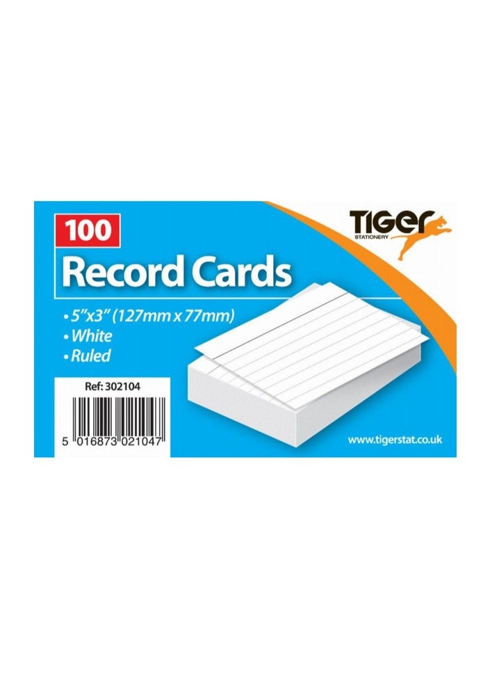 TIGER RECORD CARDS WHITE RULED 5X3" 100 SHEETS - Image 2