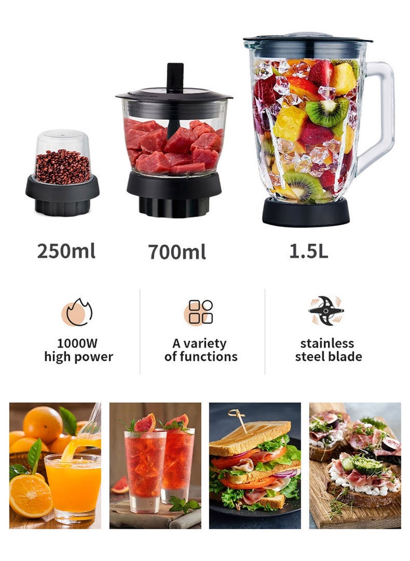 sokany - 3-In-1 Juicer Blender, 1.5 Litre, 1000W Multi-Function High Speed Blender Ice Crusher with Mixer Grinder and Chopper Black - Image 1