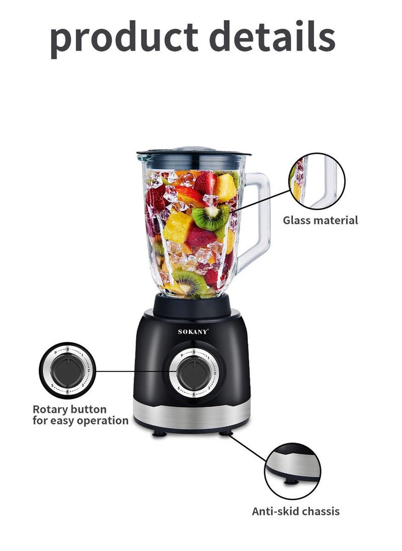 sokany - 3-In-1 Juicer Blender, 1.5 Litre, 1000W Multi-Function High Speed Blender Ice Crusher with Mixer Grinder and Chopper Black - Image 1