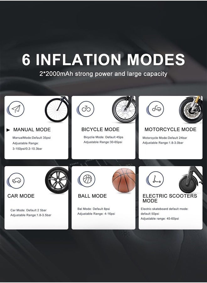 Xiaomi Portable Electric Air Compressor 2,Automatic Air Pump,150 PSI Fast Inflation with LCD Dual Screen for Car, Bicycle, Motorcycle, Ball, Bike, Balloon, Black  - Image 3