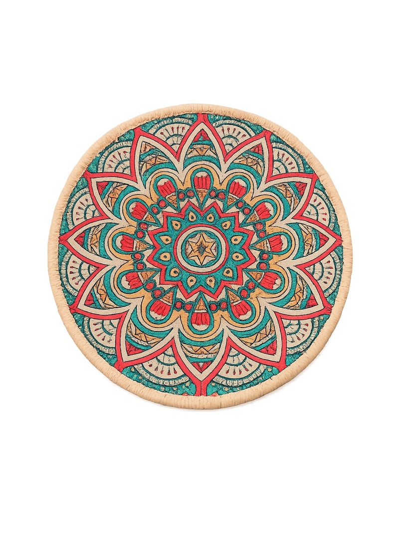 Round plate and cup holder with mandala patterns for decoration and table protection