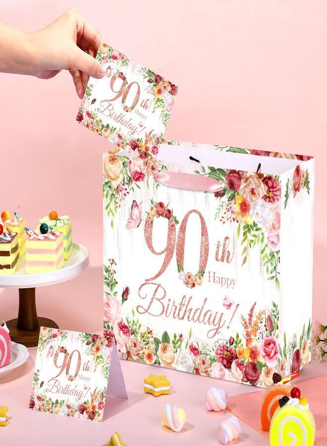 بيكونال حقيبة هدايا عيد الميلاد التسعين من بيكونال، زينة زهور لعيد ميلاد النساء، حقيبة ورق تغليف هدايا ذهبية وردية اللون لعيد الميلاد التسعين، هدايا ومستلزمات حفلات عيد الميلاد التسعين. - Image 3