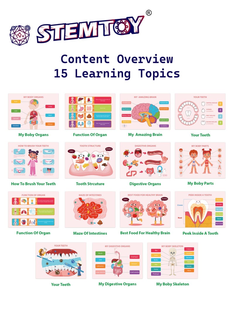 STEMTOY Quiet Book Busy Book for Toddlers, Montessori Homeschool Preschool STEM/ STEAM Educational Toy, Interactive Early Learning Activity, Sensory Cognitive Development Fine Motor Skills, Portable Washable Travel Gift for Babies Kids Boys Girls Ages 3-6 (Human Body Anatomy) - Image 2