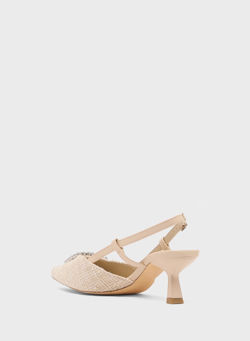 Truffle Low Heeled Sling Back Pumps - Image 2