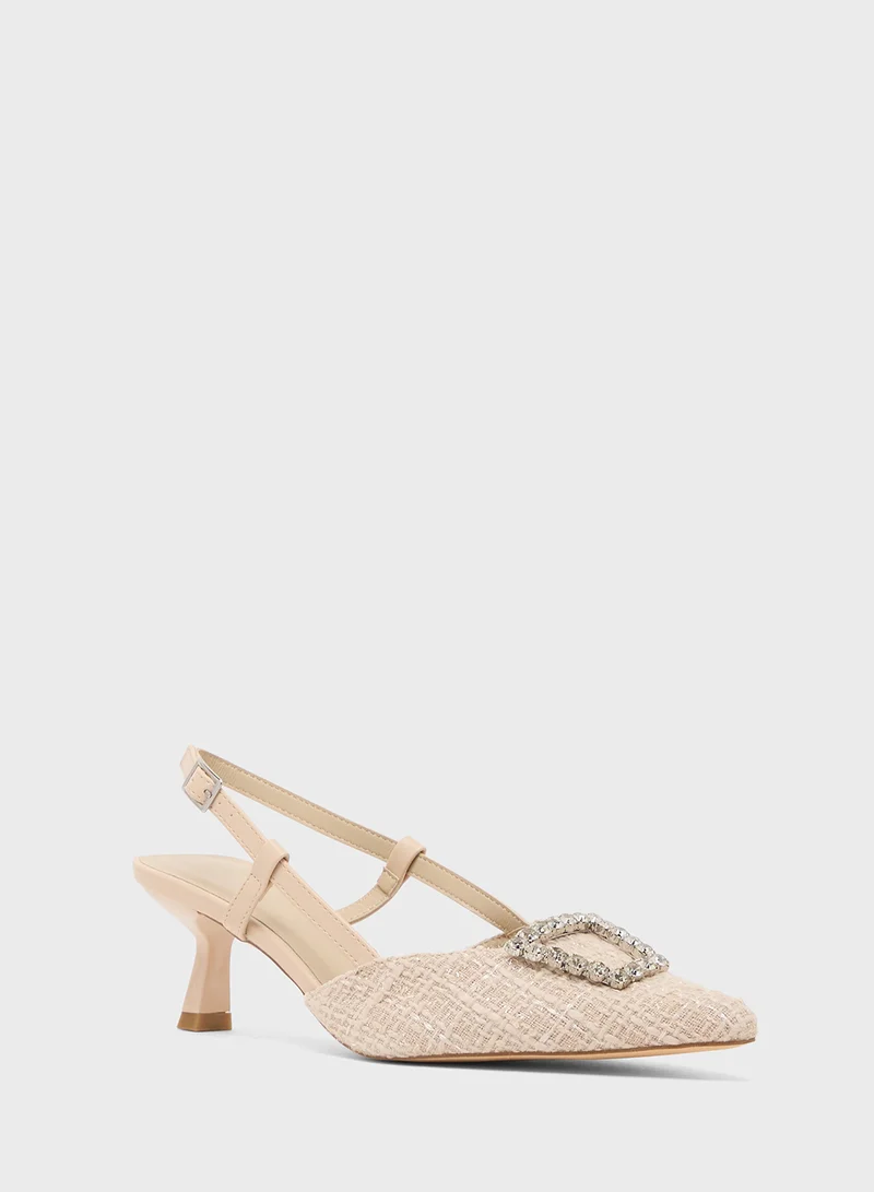 Truffle Low Heeled Sling Back Pumps