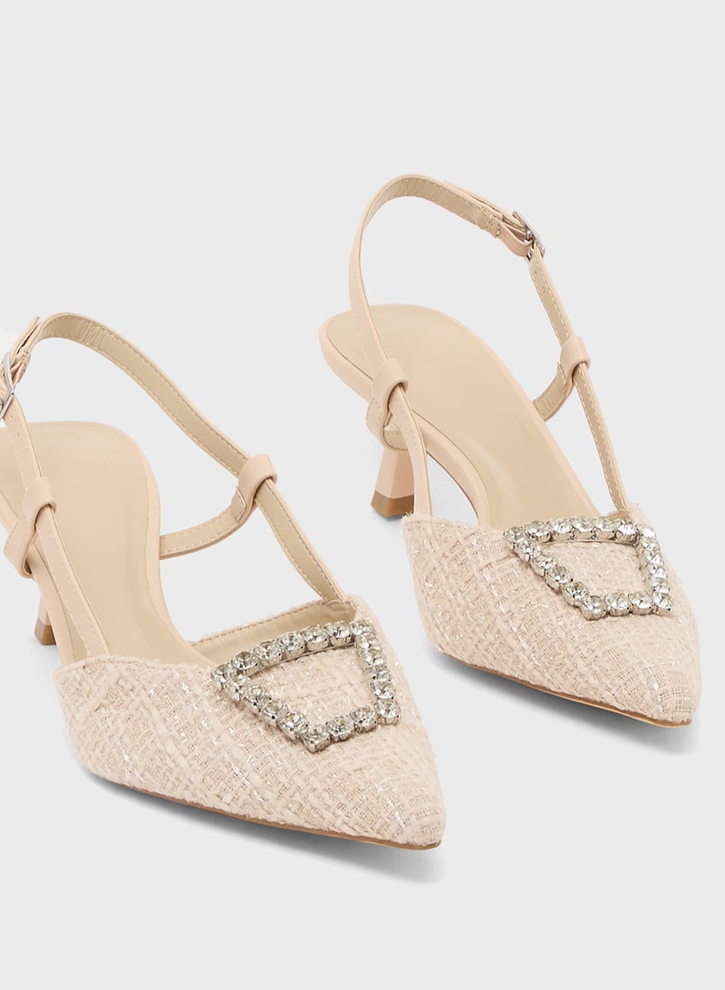 Truffle Low Heeled Sling Back Pumps - Image 4