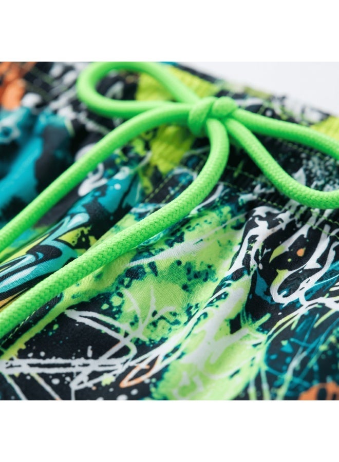 IceZone Men's Swim Trunks, Graffiti Street Art Print, Quick Dry Beach Shorts with Drawstring & Mesh Lining - Image 3