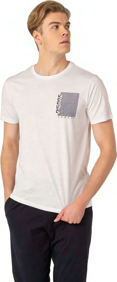 pierre cardin 6075 Men's Short Sleeve Crew Neck Pajama Set-White