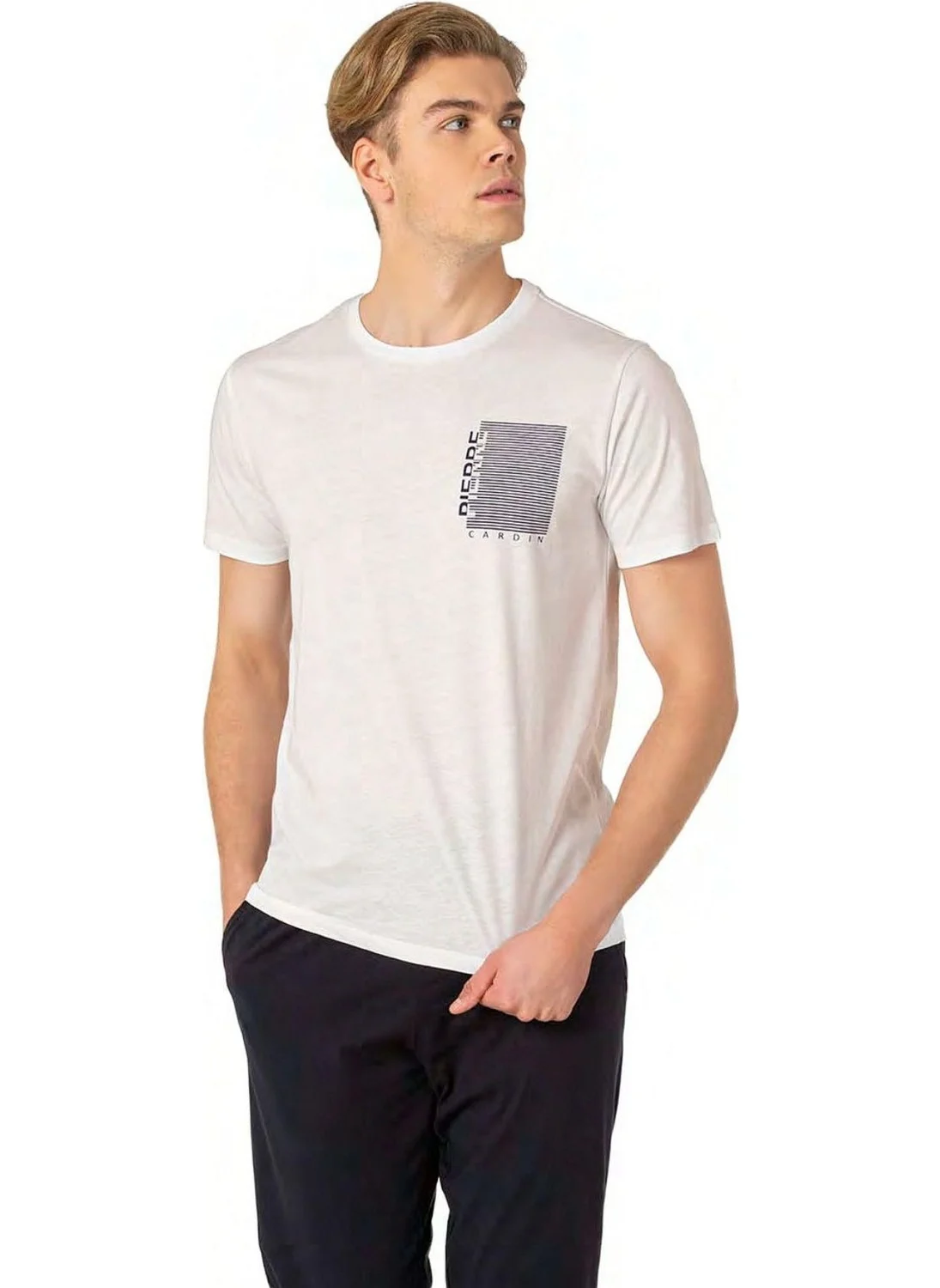 بيير كاردان 6075 Men's Short Sleeve Crew Neck Pajama Set-White