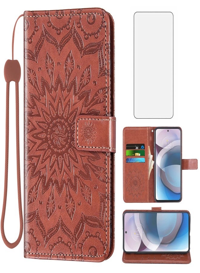 Asuwish Phone Case for Moto One 5G Ace/Motorola G G5 2021 Wallet with Tempered Glass Screen Protector Leather Slim Flip Cover Card Holder Stand MotoOne 1 One5G UW Ace 6.7 XT2113-3 XT2113-5 Women Men Brown - Image 1