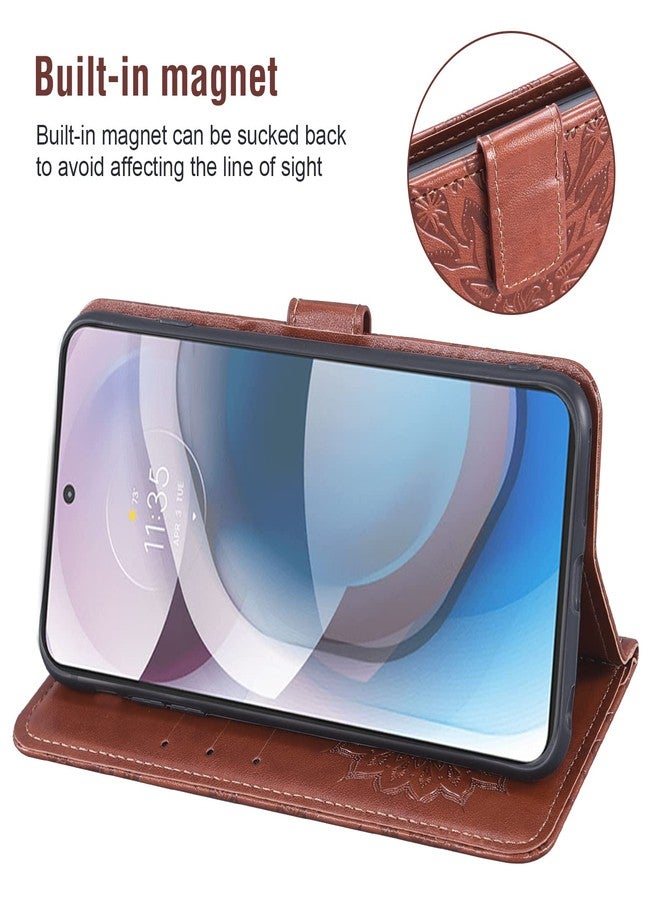 Asuwish Phone Case for Moto One 5G Ace/Motorola G G5 2021 Wallet with Tempered Glass Screen Protector Leather Slim Flip Cover Card Holder Stand MotoOne 1 One5G UW Ace 6.7 XT2113-3 XT2113-5 Women Men Brown - Image 4