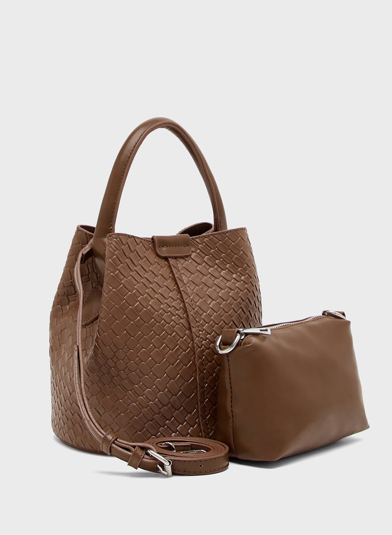 Ginger Textured Shoulder Bag with Pouch  - Image 5