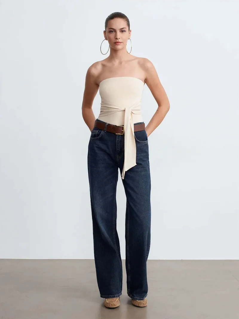 Dilvin DILVIN Slim Fit Strapless Bandeau Blouse