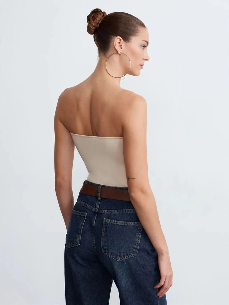 Dilvin DILVIN Slim Fit Strapless Bandeau Blouse