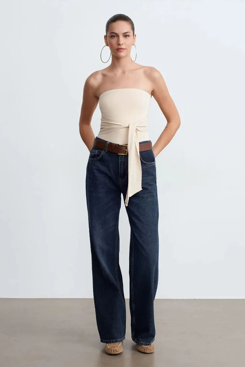 DILVIN Slim Fit Strapless Bandeau Blouse
