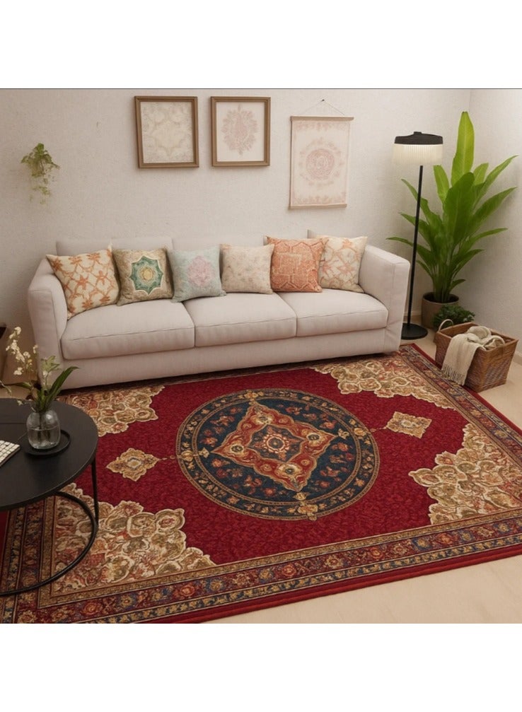 LINGWEI Luxury Persian-Style Area Rug Elegant Red & Gold Traditional Design Multicolour - Image 2