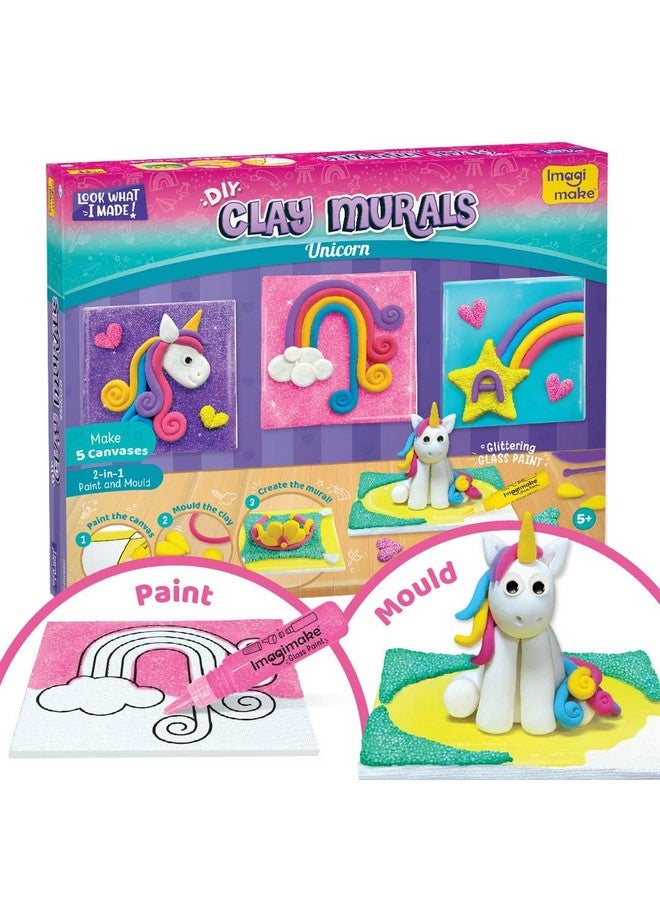 Imagimake Clay Murals - Unicorn - Modelling Clay & Glass Paint - 5 Designs - Art & Craft Kit - Age 5 Years+, Multicolor - Image 1