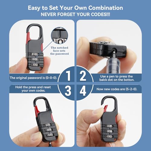 BARRYSAIL Mini Padlock, BARRYSAIL 3 Pcs Small Locks Set with 3 Digits Combination for Kids Diary Backpack Zipper (Black+Blue+Pink) - Image 3