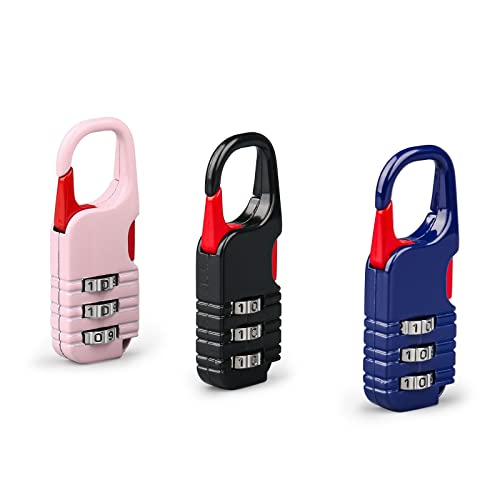BARRYSAIL Mini Padlock, BARRYSAIL 3 Pcs Small Locks Set with 3 Digits Combination for Kids Diary Backpack Zipper (Black+Blue+Pink) - Image 1