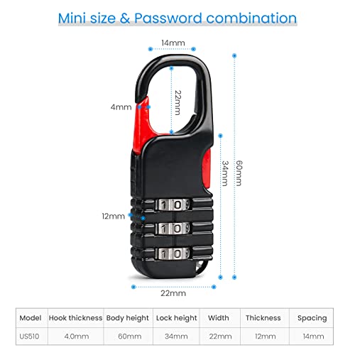BARRYSAIL Mini Padlock, BARRYSAIL 3 Pcs Small Locks Set with 3 Digits Combination for Kids Diary Backpack Zipper (Black+Blue+Pink) - Image 2