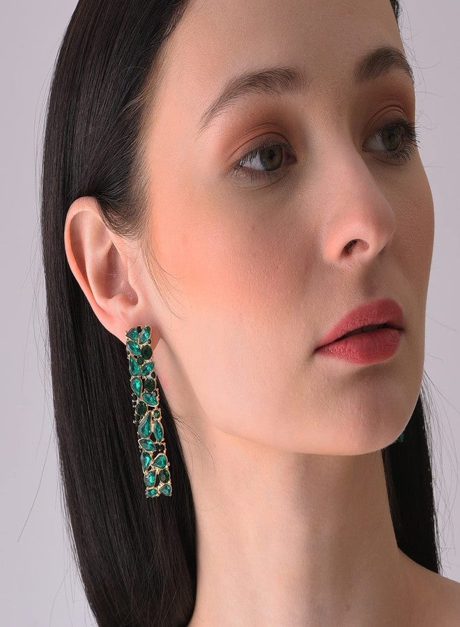 SOHI Gold Plated Designer Stone Drop Earrings For Women & Girls, Gold & Green, Light Weight, Push Closure, Modern, Statement, Trendy, Brass, Drop, Earrings - Image 4