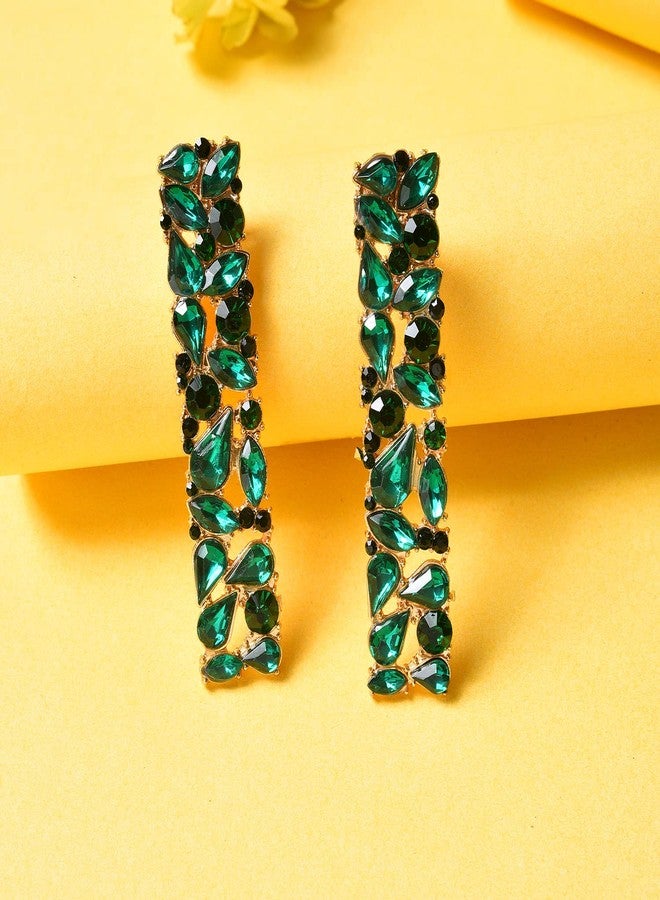 SOHI Gold Plated Designer Stone Drop Earrings For Women & Girls, Gold & Green, Light Weight, Push Closure, Modern, Statement, Trendy, Brass, Drop, Earrings - Image 2