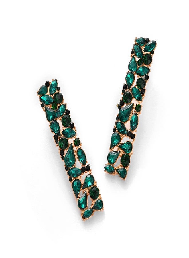 SOHI Gold Plated Designer Stone Drop Earrings For Women & Girls, Gold & Green, Light Weight, Push Closure, Modern, Statement, Trendy, Brass, Drop, Earrings - Image 1