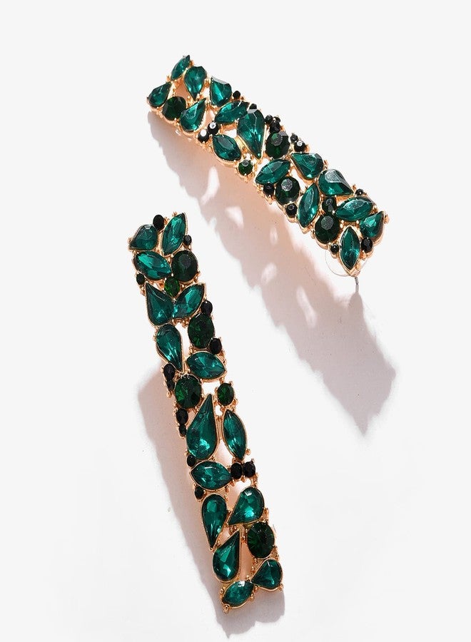 SOHI Gold Plated Designer Stone Drop Earrings For Women & Girls, Gold & Green, Light Weight, Push Closure, Modern, Statement, Trendy, Brass, Drop, Earrings - Image 3