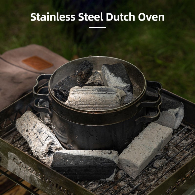 Stainless Steel Dutch Oven: 3.4mm Thick Rust-Resistant Silver Pot - Tight Seal Lid Even Heat Distribution, Versatile Flip-To-Fry Design for Outdoor Camping Hiking Group Gatherings - Image 2