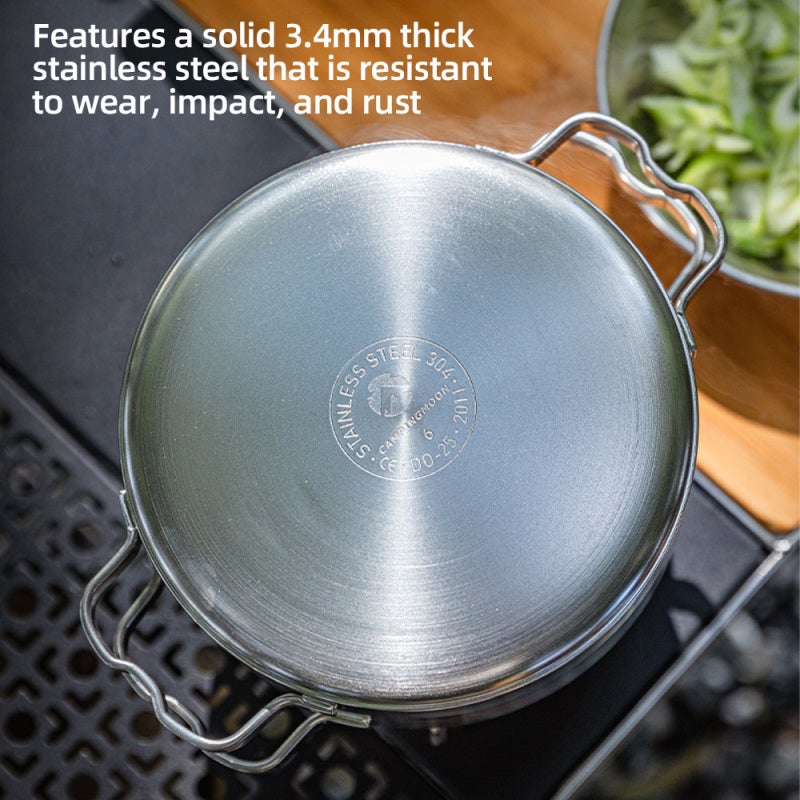 Stainless Steel Dutch Oven: 3.4mm Thick Rust-Resistant Silver Pot - Tight Seal Lid Even Heat Distribution, Versatile Flip-To-Fry Design for Outdoor Camping Hiking Group Gatherings - Image 5