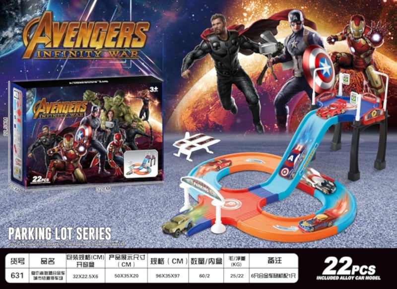 631 Avengers Metal Car City Track Playset 22-Pieces