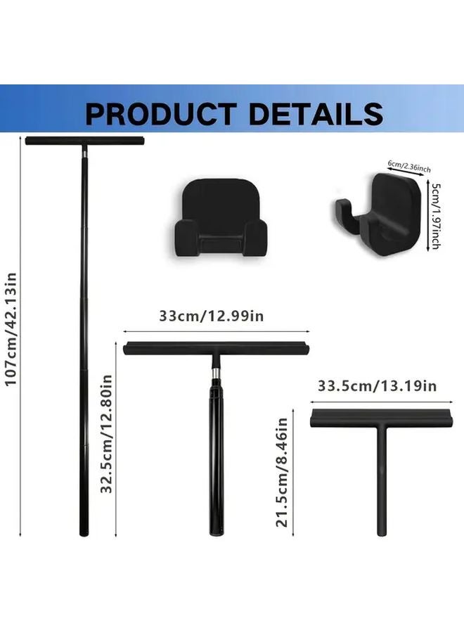 3 In 1 Telescopic Set Adjustable Pole Silicone Squeegee For Shower Doors Windows - Image 3