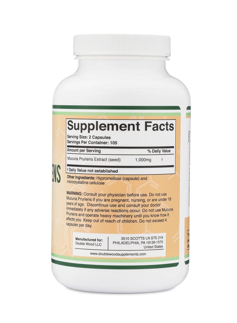 Double Wood Supplements Mucuna Pruriens Extract Supplement Dopamine Boosting 1000 mg 210 capsules - Image 3