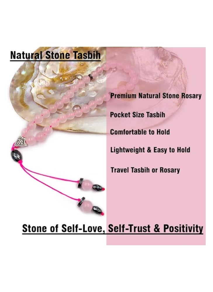 REBUY REBUY Rose Quartz  Natural Gemstone Islamic Prayer 33 Beads Tasbih  - Image 2