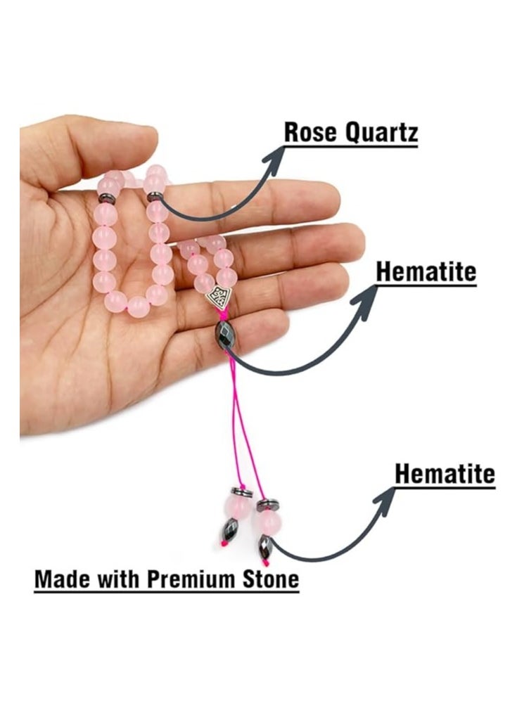 REBUY REBUY Rose Quartz  Natural Gemstone Islamic Prayer 33 Beads Tasbih  - Image 3
